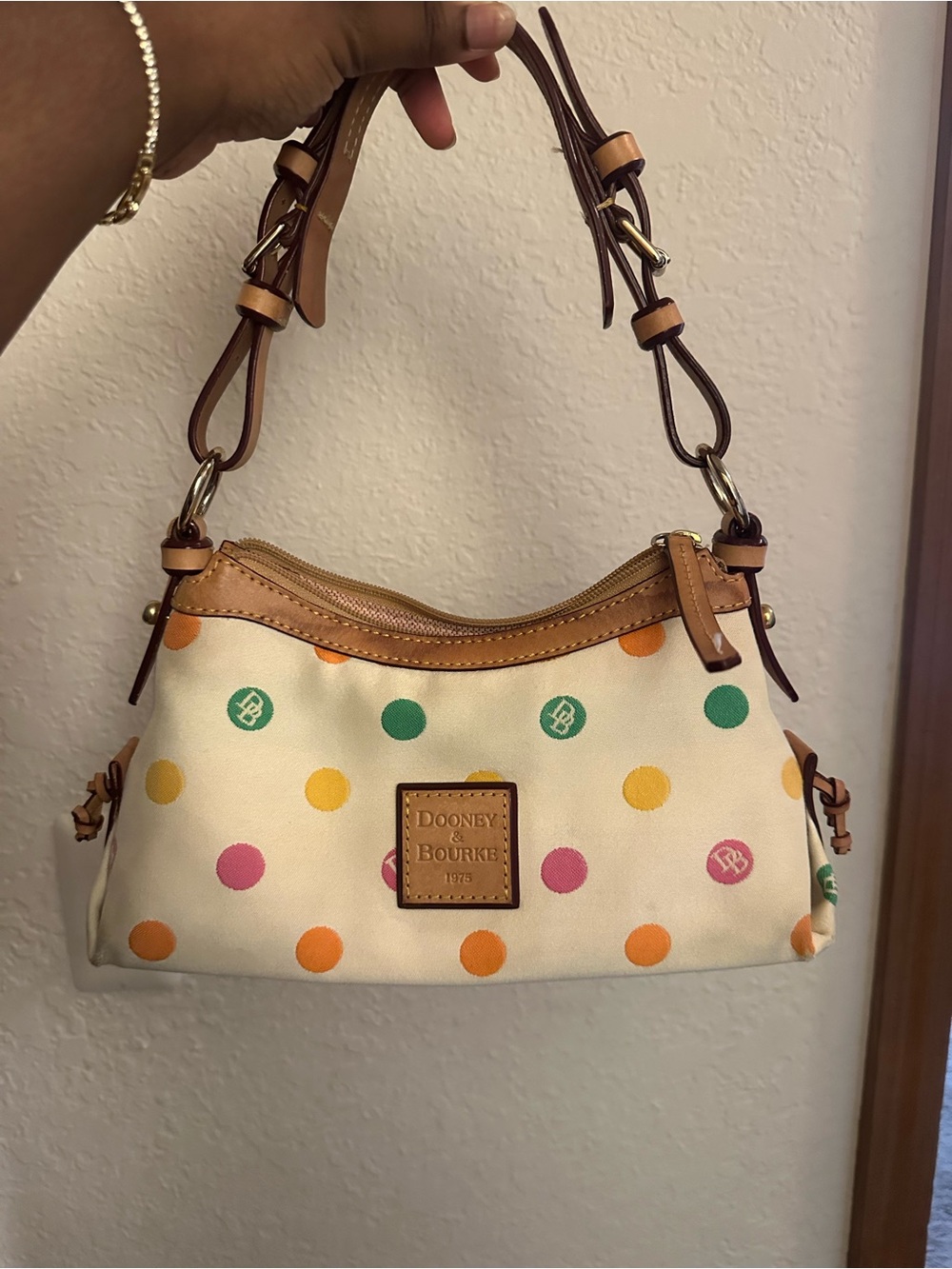 Dooney & Bourke Cream Polka Dot Shoulder Bag with Multicolor Dots